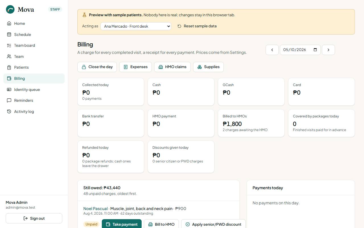 The billing page