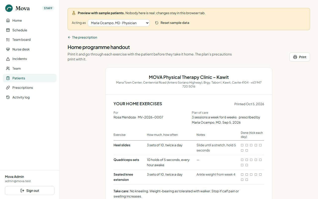The home programme handout