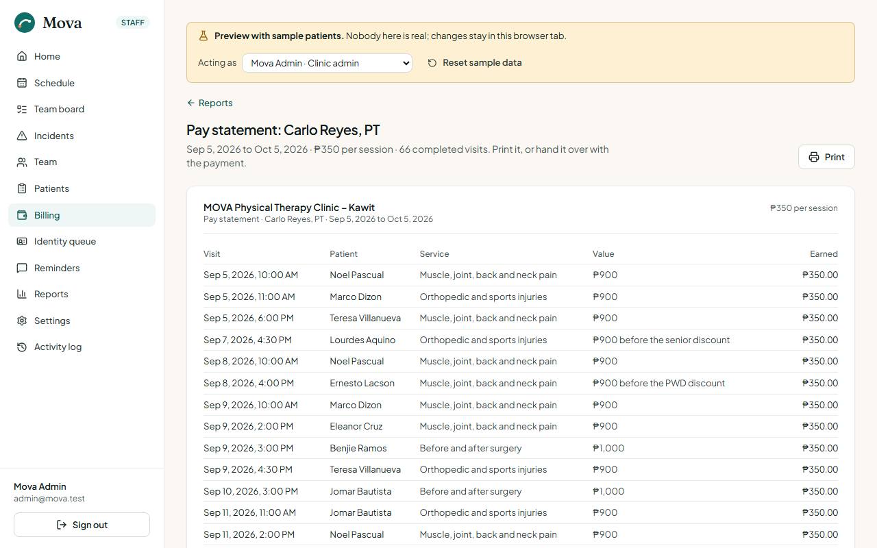 A practitioner's pay statement