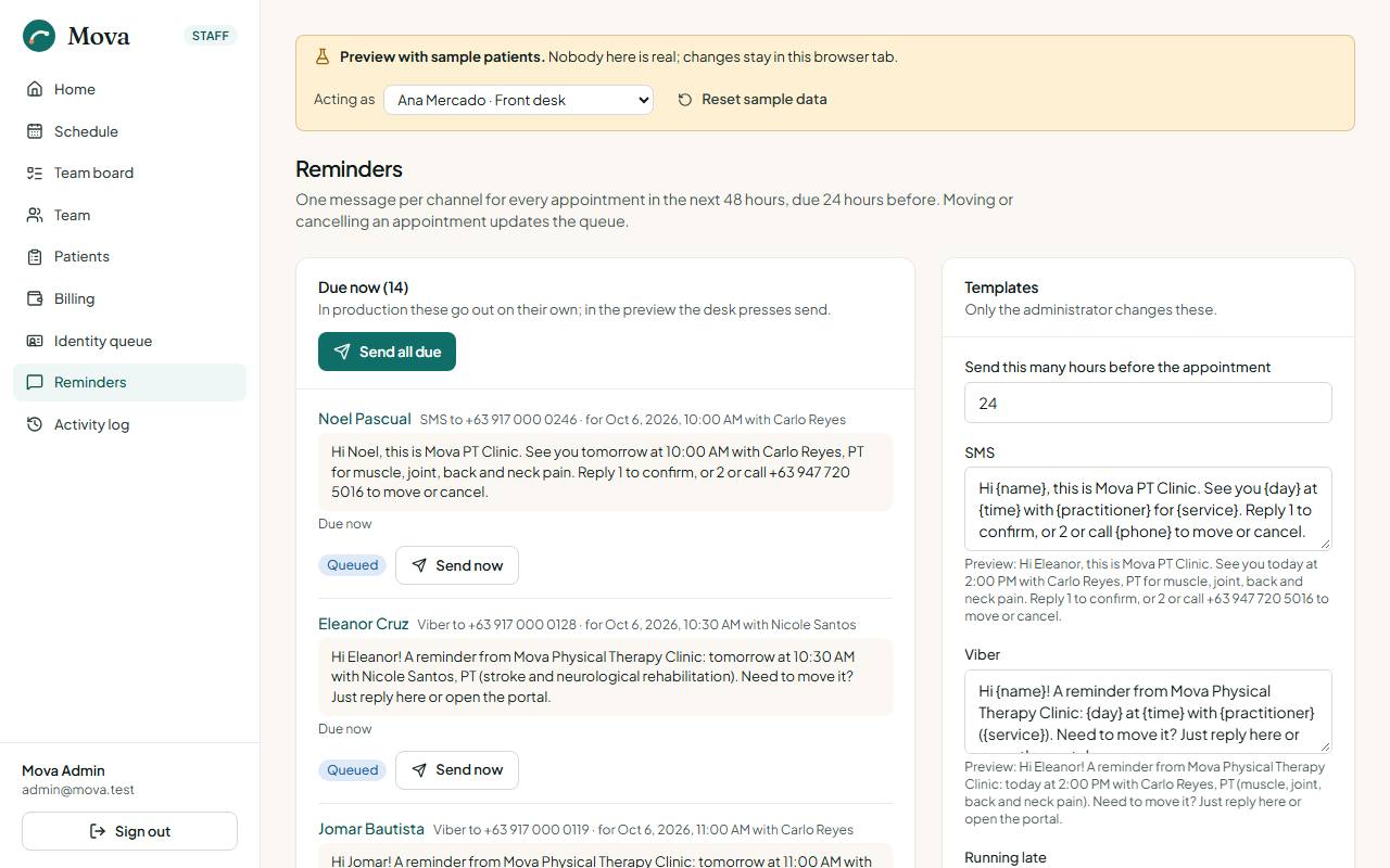 Reminders: the outbox and the templates