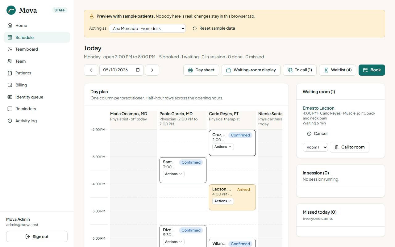 The schedule: the day plan and the waiting room